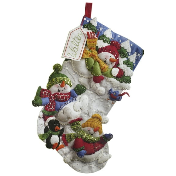 Snow Fun Stocking Felt Applique Kit-18" Long, Pk 1, Bucilla