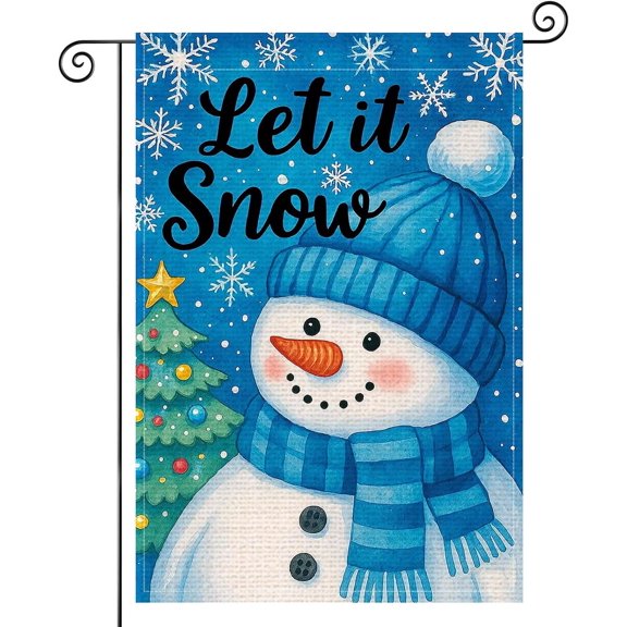 Snow Garden Flag 12x18 Inch Snow Burlap Double-Sided Seasonal Outdoor Holiday Banner Snow Winter Flag for Yard Lawn Decoration