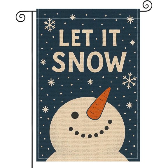 Snow Garden Flag 12x18 Inch Snowman Face Carrot Nose Snowflakes Burlap Double-Sided Seasonal Outdoor Holiday Banner Winter Flag for Yard Lawn Decoration