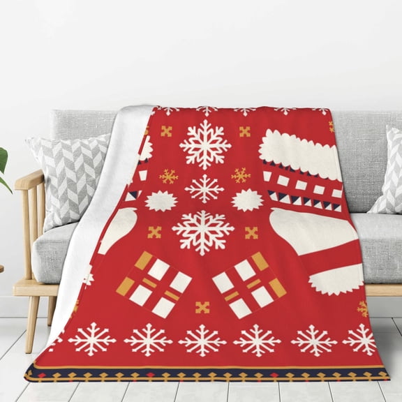 Snow Gift Sock Christmas Throw Blanket for Winter Cabin Ultra-Soft Micro Fleece Blanket, Premium Microfiber, Silky Soft, Plush, Warm and Lightweight for Couch, Sofa, Bed - 40"X30"