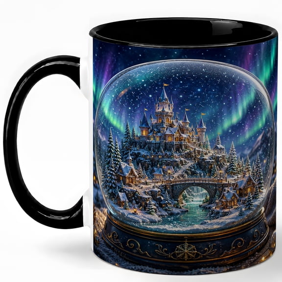Snow Globe Castle 11oz Ceramic Mug, Winter Fantasy Coffee Cup