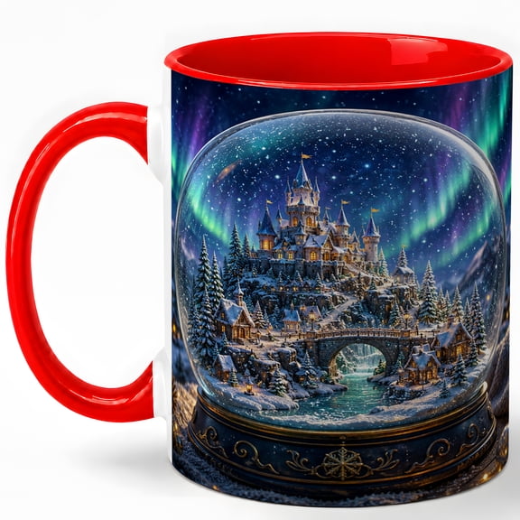 Snow Globe Castle 11oz Ceramic Mug, Winter Fantasy Coffee Cup