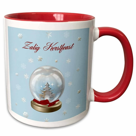 Snow Globe Deer, Tree and Snowflakes, Merry Christmas in Dutch 15oz Two-Tone Red Mug mug-160046-10