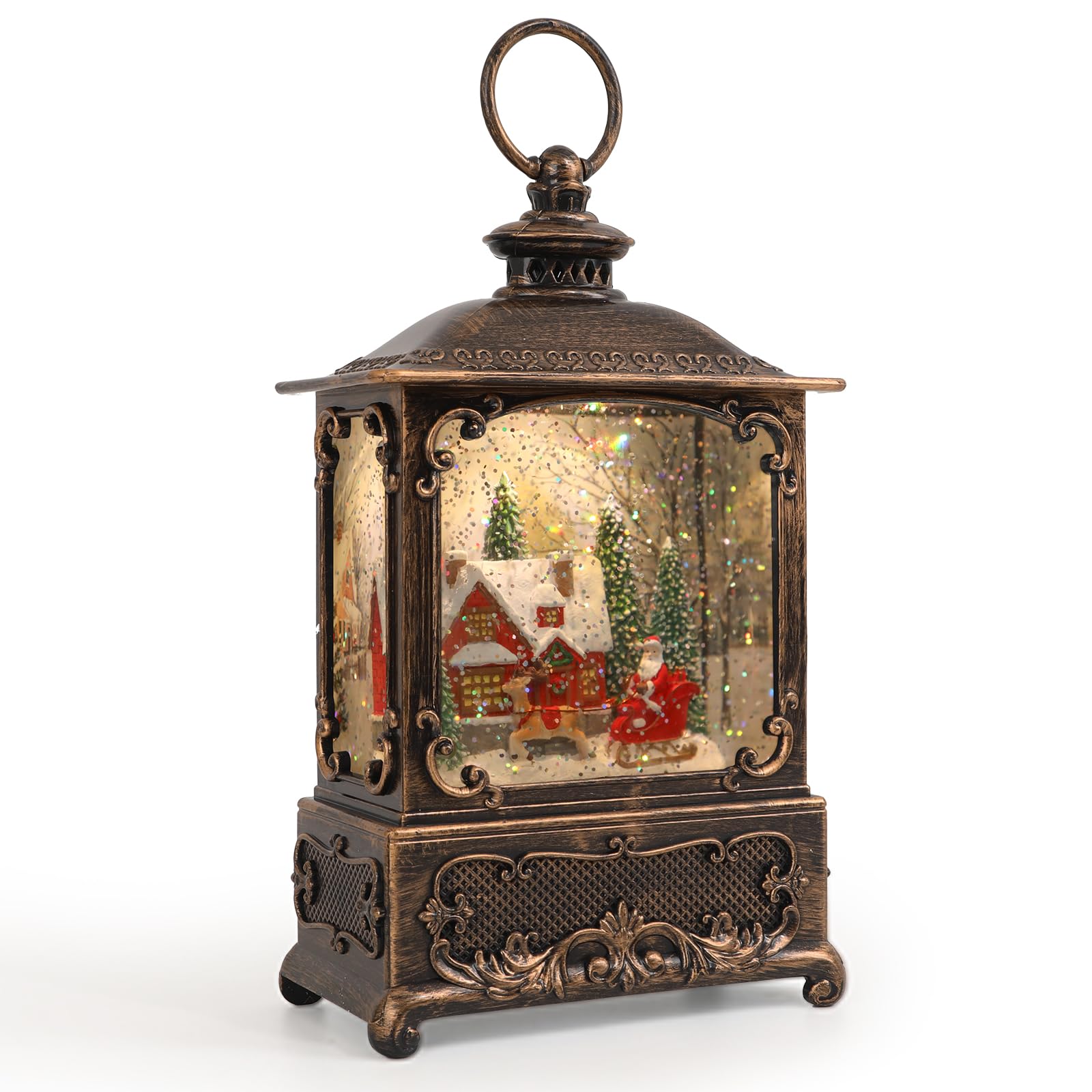 Snow Globe Lantern Christmas Table Decor with Santa Tree Lighted Scene ...