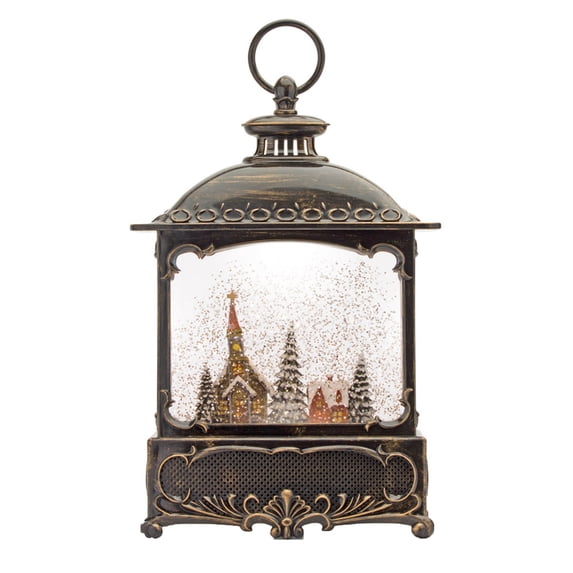 Snow Globe Lantern with Church 12"H Plastic 6 Hr Timer 3 Aa Batteries, Not Included Or Usb Cord Included