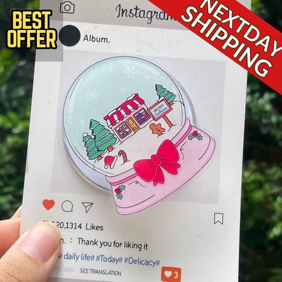 Snow Globe MagSafe Phone Grip Festive Grip with Lovely bow and Holiday Scene for Phones & , Cute Christmas Phone Accessories