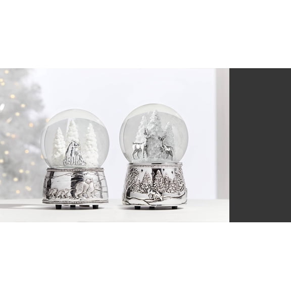 Snow Globe, North Pole Bound Polar Bears Musical Snow Globe, Made From Resin & Glass, Silver-Plated Polar Bear, Plays Jingle Bell, Winter Decor, Christmas Decorations (Silver, 1 Piece)