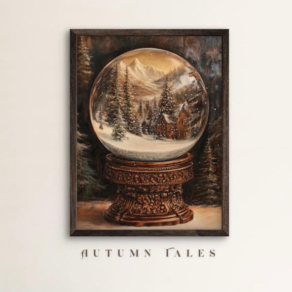 Snow Globe Poster Wall Art Winter Mountain Cottage Print Cozy Pine Tree Seasonal Digital UNFRAMED Poster, Wall Art for Decor, Present, 12x18