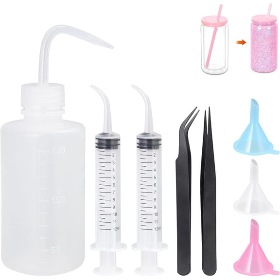 Snow Globe Tumbler DIY Kit, 8-Pack with Tools for Cup Making | 8-pack snow globe tumbler DIY kit, plastic bottle, funnel, tweezers & syringe, creative tools for cup making & crafts