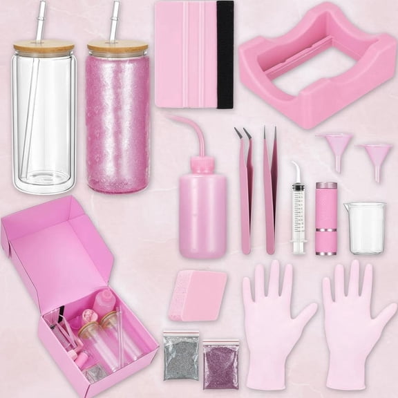 Snow Globe Tumbler DIY Kit with Pre Drilled Wall Double-Wall Cups, Lids, Glitter Tools & Accessories Complete Craft Set