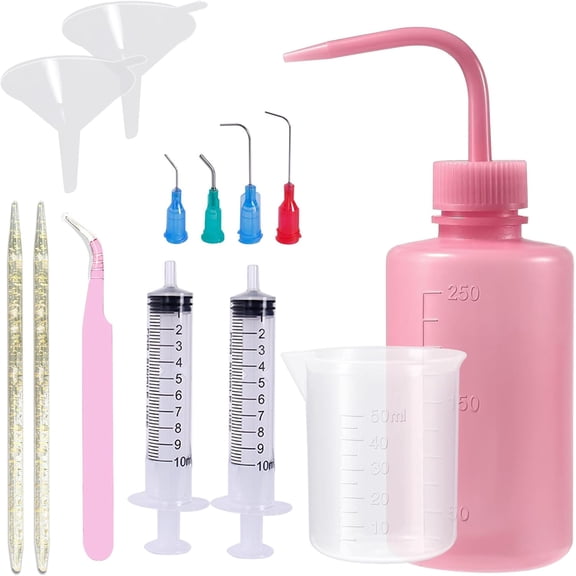 Snow Globe Tumbler Supplies, 13 Pcs Snowglobe Tumbler Accessories Kit with Large Funnels, Squeeze Bottle, Syringes, Tweezers, Starter Kit Tool for DIY Glitter Snow Globe Tumbler Craft Cup Making