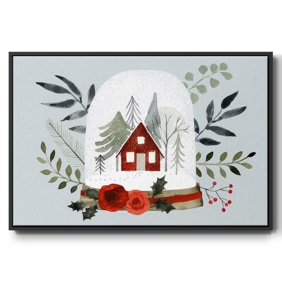 Snow Globe Village Collection A - Framed Gallery Wrapped Holiday Canvas - 17 x 25 - Black Frame