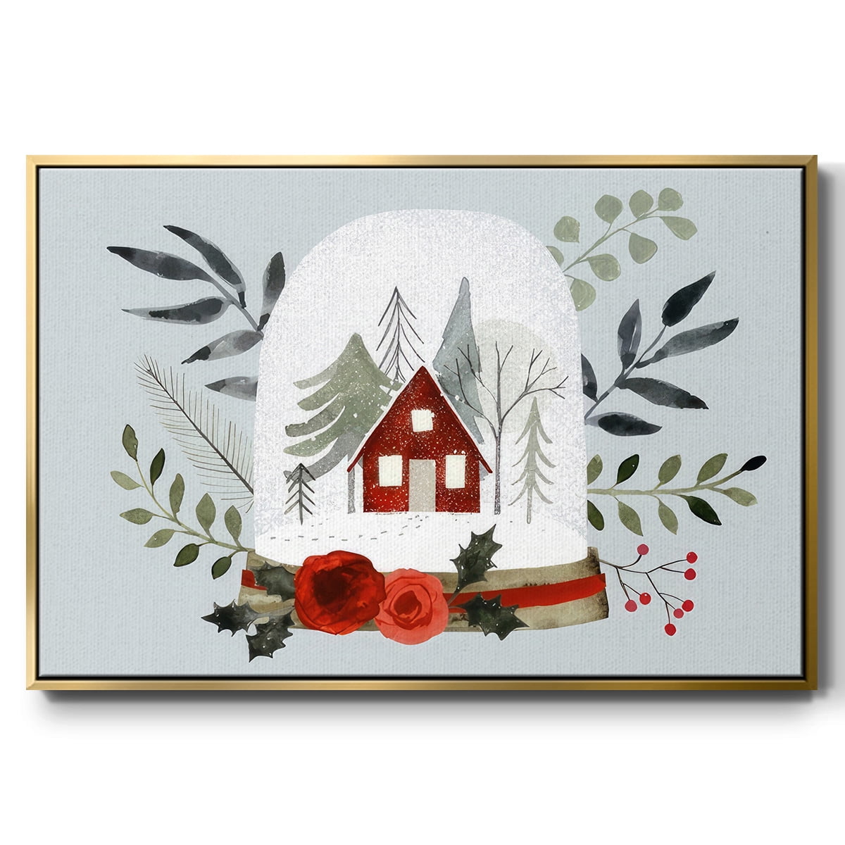 Snow Globe Village Collection A - Framed Gallery Wrapped Holiday Canvas - 27 x 41 - Gold Frame