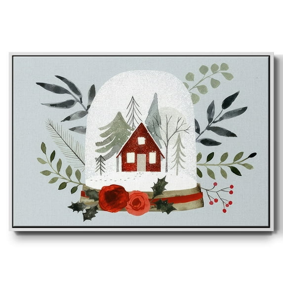 Snow Globe Village Collection A - Framed Gallery Wrapped Holiday Canvas - 27 x 41 - White Frame