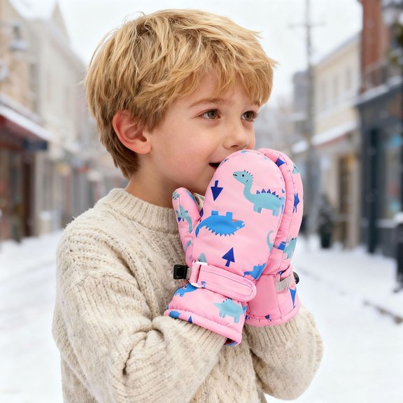 Snow Gloves Kids Thermal Warm Lined Kids Waterproof Winter Gloves Cold Weather Ski Gloves for Ages 6-24 Months Girls