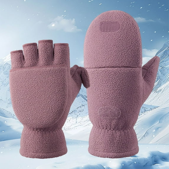 Snow Gloves Solid Color Convertible Flip Top Mittens Windproof Polar Snow Mittens Red XL
