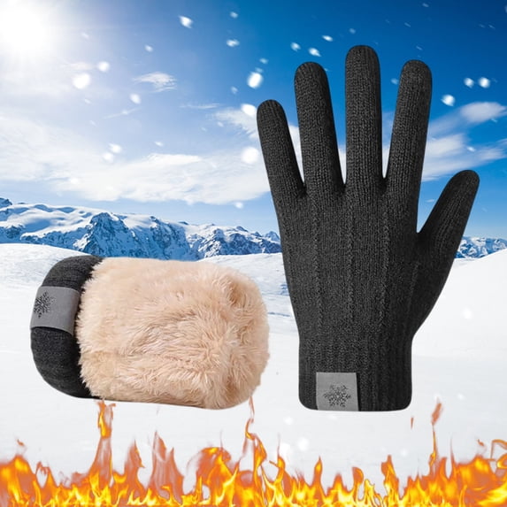 Snow Gloves Thermal Knitted Gloves Lined Touchscreen Windproof Cycling Snow Mittens Dark Gray One Size