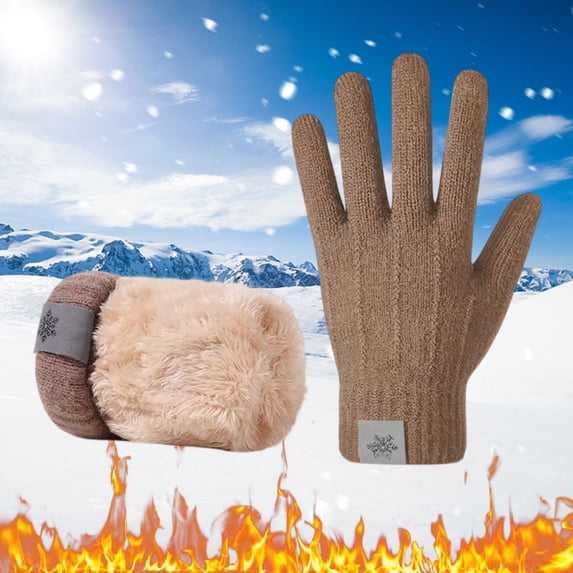 Snow Gloves Thermal Knitted Gloves Lined Touchscreen Windproof Cycling Winter Mittens Khaki One Size