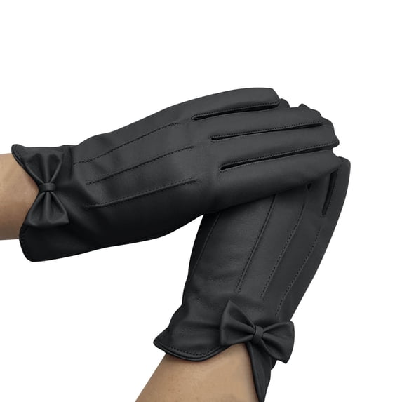 Snow Gloves Women's Autumn Winter Faux Leather Thickened Touchscreen Windproof Riding Gloves Winter Gloves Black One Size