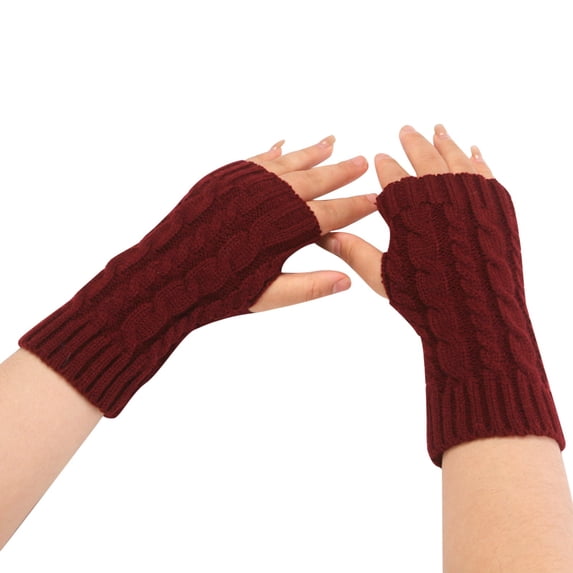Snow Gloves Women's Fashion Plush Lined Knitted Thickened Warm Full Finger Gloves Winter Gloves Red One Size