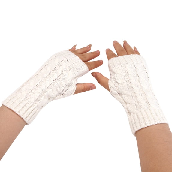 Snow Gloves Women's Fashion Plush Lined Knitted Thickened Warm Full Finger Gloves Winter Gloves White One Size