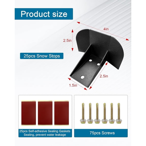 Snow Guards Snow Stops for Metal Steel Roof, Stop from Sliding Off Your Metal Roof, with Adhesive Gasket and Screws25 Pack
