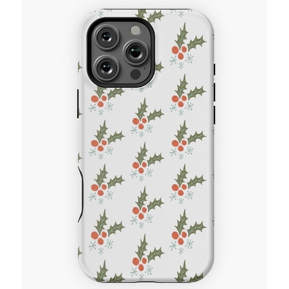 Snow Holly Sprig Christmas Holiday Phone Case for iPhone 16 15 14 13 12 11 Pro Max