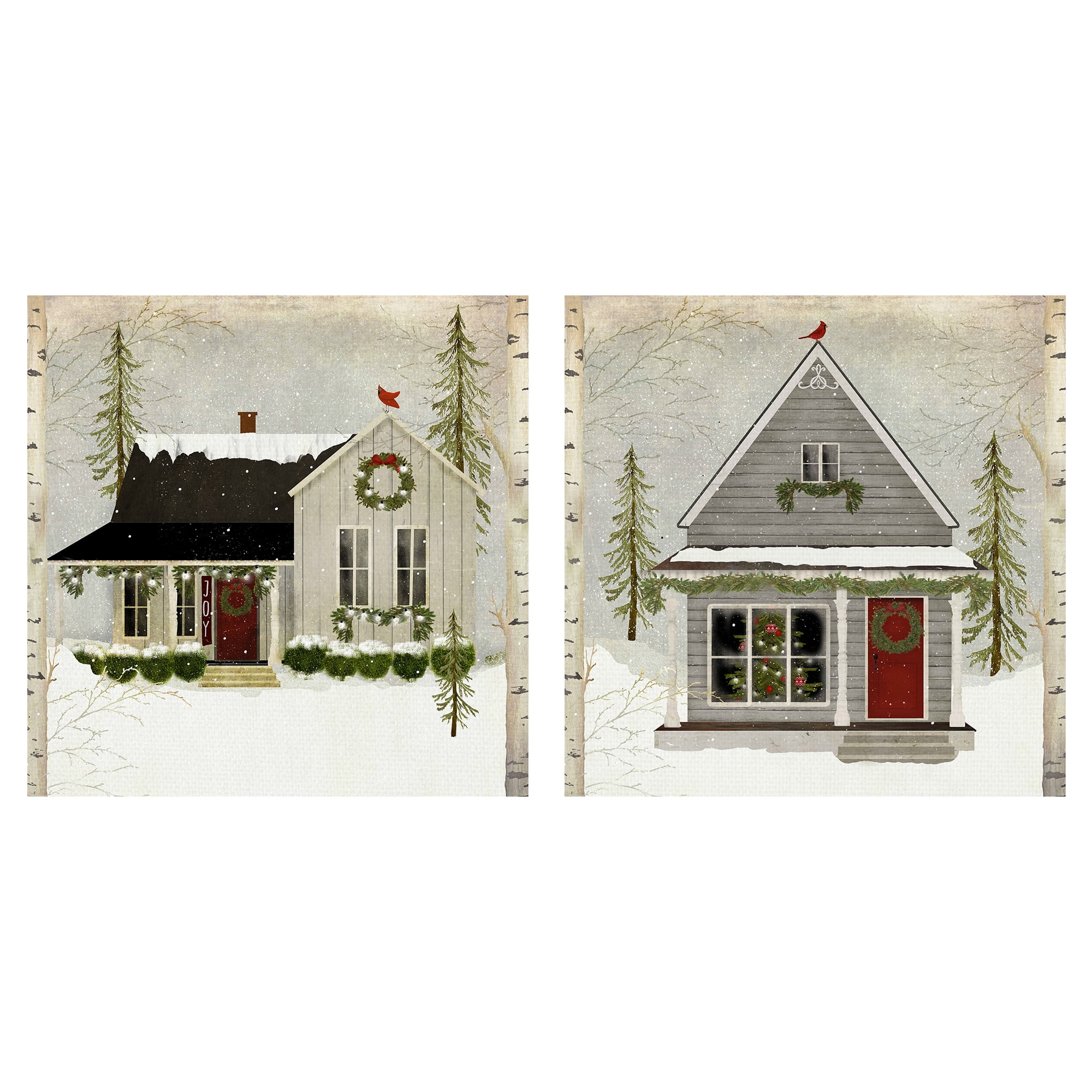 Snowy Christmas Houses Canvas Art Print Set for Kids