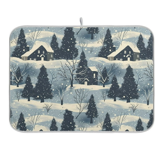 Snow House Tree Dish Drying Mat 16x18 Absorbent Microfiber Draining Rack Pad for Kitchen Counter Sink