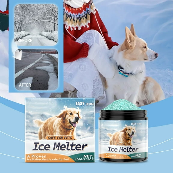 Snow & Ice Melter, Heat-Generating Pellets, Non-Staining Melt, 100G - Ice Remover for Driveway, Concrete, Sidewalk, and Outdoor Spaces