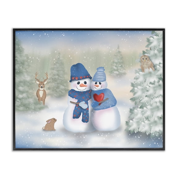 Stupell Industries Snow In Love Snowman Couple Black Framed Giclee Art, design by Lynn Kellan, 11 x 14
