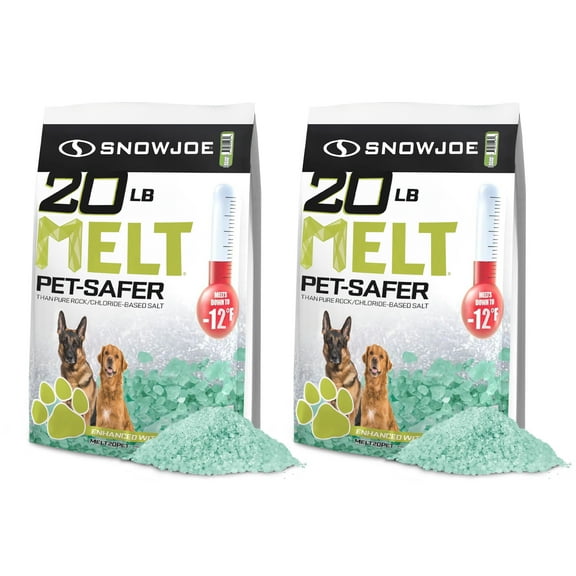 Snow Joe 2-Pack Pet-Safer Blend Ice Melt, CMA Deicer with Green Crystals, 20 lb, MELT20PET