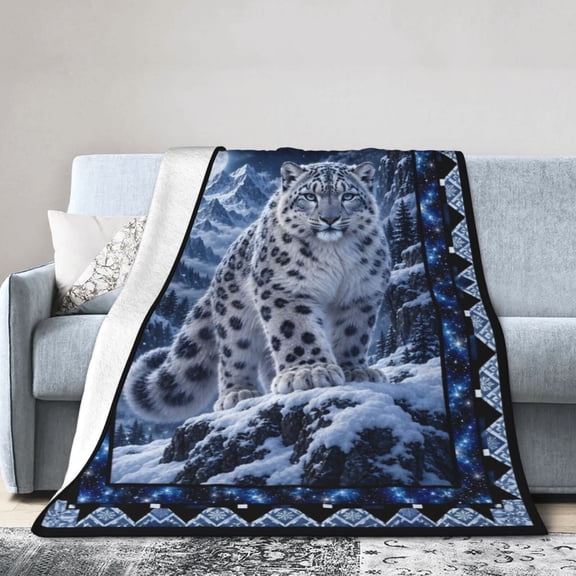Snow Leopard Blanket Leopard Mountain Moon Soft Cozy Fleece Blanket Gift for Women Family 50x40