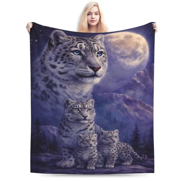 Snow Leopard Blanket Wildlife Cat Throw Blanket Mountain Night Animal Art Soft Cozy Blanket for Couch Bed Bedroom Home Decor 50x40