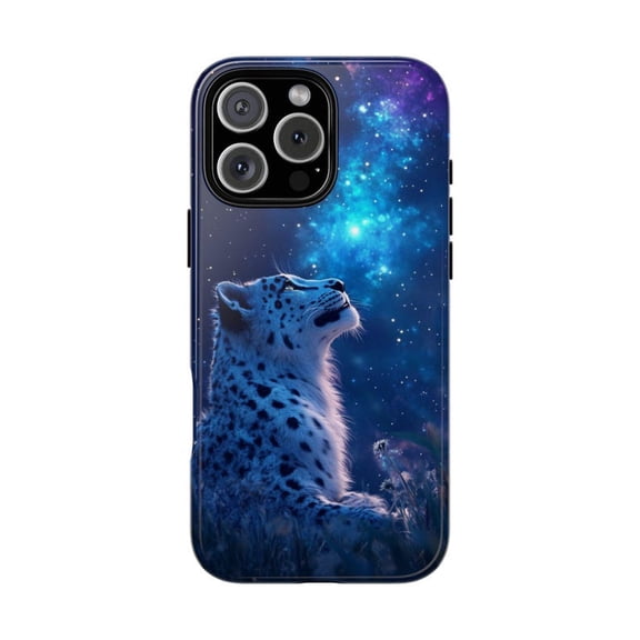 Snow Leopard Blue Cosmos Starry Night Art Phone Case with iPhone 11 to 17 Pro Max