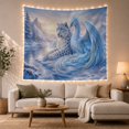 thumbnail image 1 of Snow Leopard and Blue Phoenix Resting on Icy Mountainside, Mystical Fantasy Illustration for Nature Lovers, Mythical Wildlife Art Christmas Gift Tapestry Wall Hanging for Bedroom and Living Room, 1 of 7