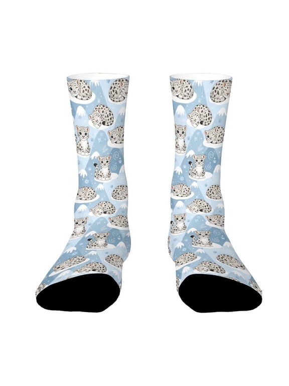 Snow Leopard Cat Funny Novelty Crew Socks for Women Men Sports