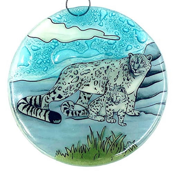 Snow Leopard Christmas Tree Ornament - Art Glass Light Catcher