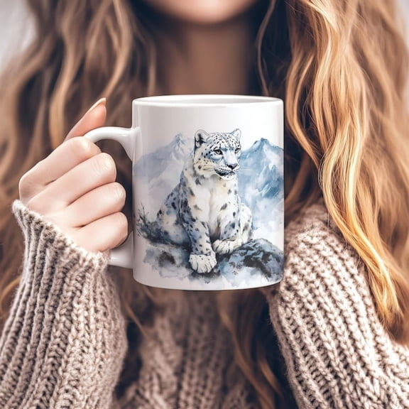 Snow Leopard Coffee Mug, Pretty oz Ceramic Leopard Cup, Winter Animal Tea Cup, Winter Themed Gift, Unique Gift Wild Enthusias.