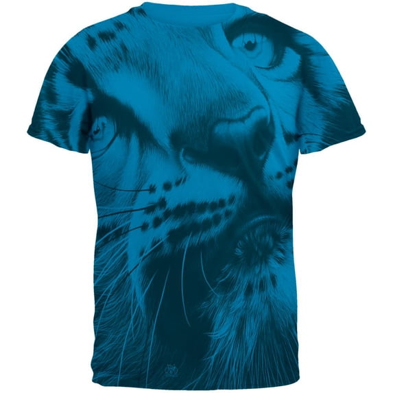 Snow Leopard Cub Ghost Close Up Sapphire Adult T-Shirt - Medium