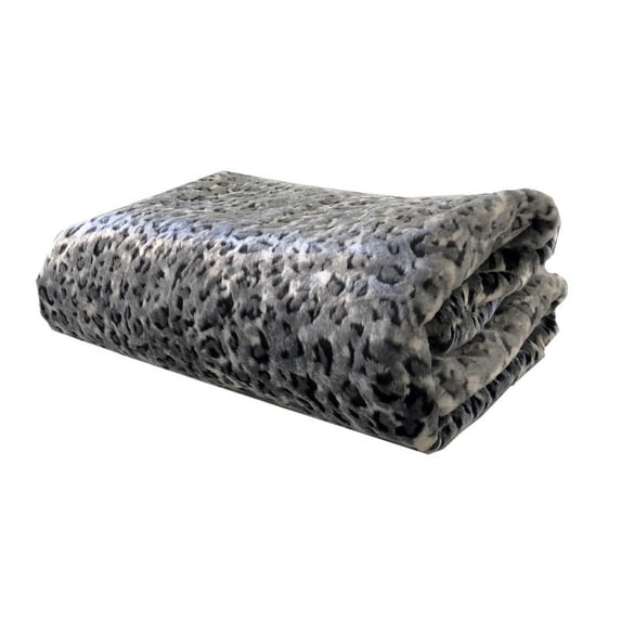 Snow Leopard Faux Fur Gray Luxury Throw