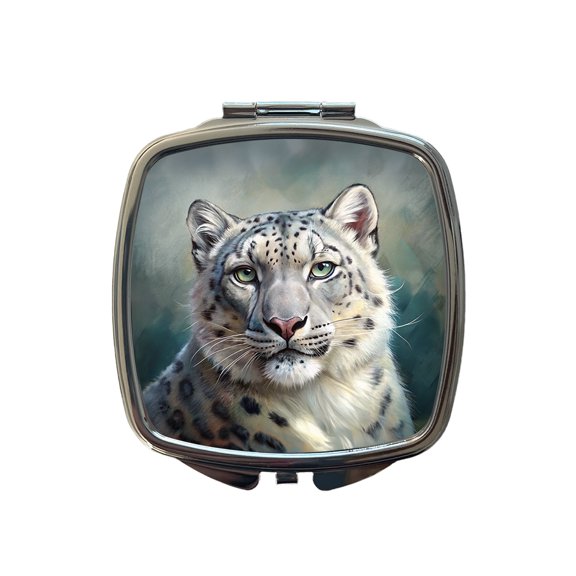 Snow Leopard Illustration Travel Makeup Handbag Purse Small Pocket Compact Mirror