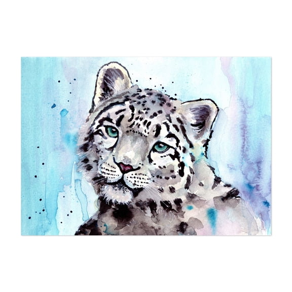 Snow Leopard - Illustration Watercolor Animal Wildlife Tiger Nature Portrait Unframed Wall Art Print 32 x 48 inches
