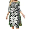 thumbnail image 1 of Snow Leopard Lush Tropical Foliage Women's 3/4 Sleeve Dresses Elegant A-Line Midi Dress Flare Summer Casual Sundress, 1 of 9