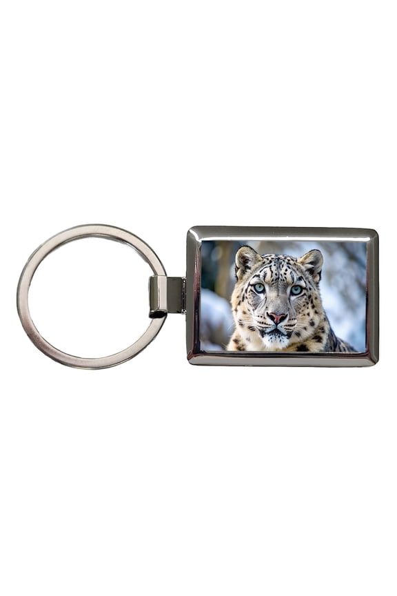 Snow Leopard Metal Rectangle Keychain