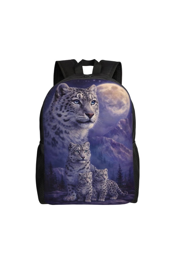 Snow Leopard Moonlight Backpack Large Capacity Laptop Bag for Men and Women
