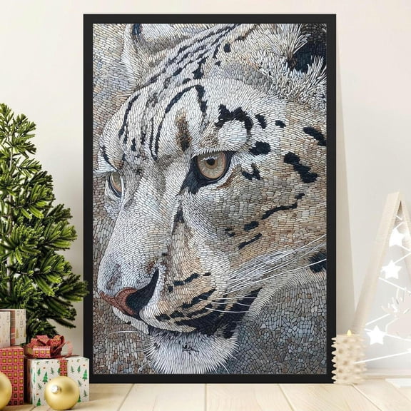 Snow Leopard Mosaic Big Cat Wildlife Pattern Modern Wall Decoration, Unframed Poster