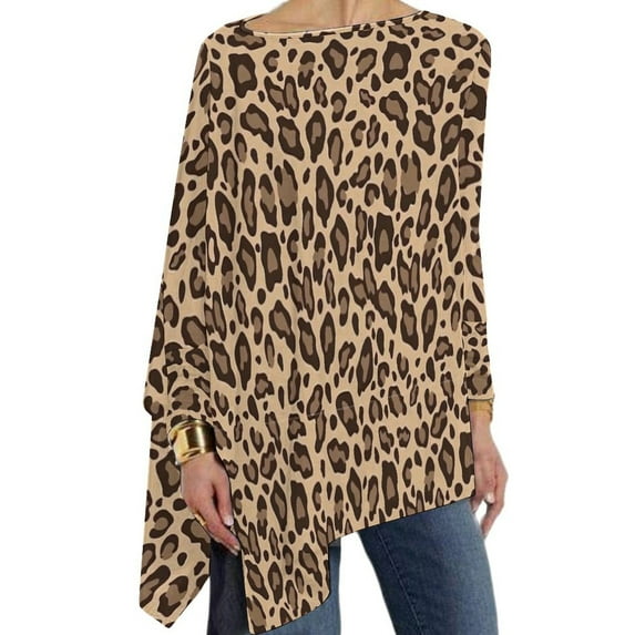 Snow Leopard Print T-Shirt Animal Kawaii Long Sleeve T Shirts Women Korean Fashion Tee Shirt Big Size Graphic Tops