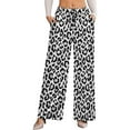 thumbnail image 1 of Snow Leopard Print Women's Casual Wide Leg Pants Comfort Pockets Elastic Waist Loose Fit Pants, 1 of 7