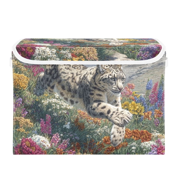 Snow Leopard Run Down From Hill Foldable Storage Bins with Lids Handles Collapsible Storage Containers Tote Boxes 16.5 x 12.6 x 11.8 inches